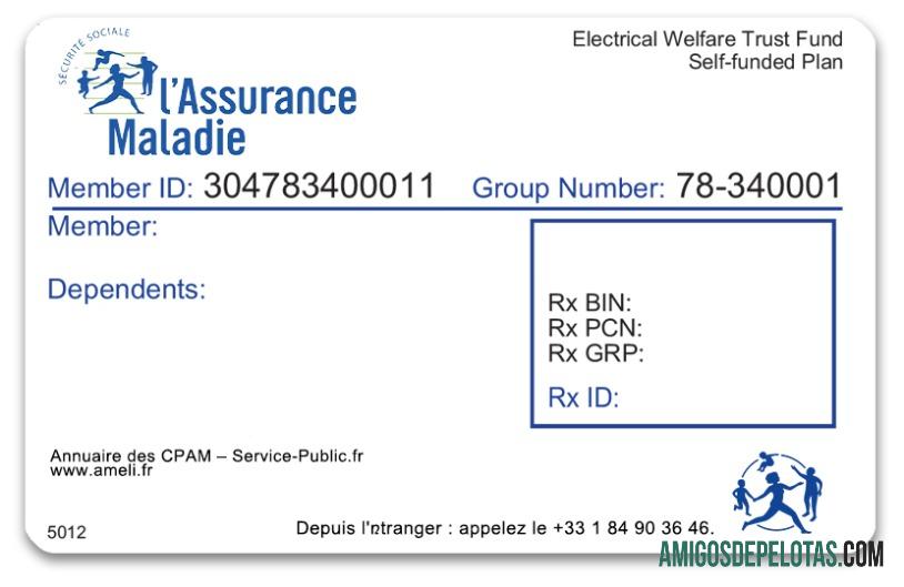 Cartão de seguro saúde francês exemplo